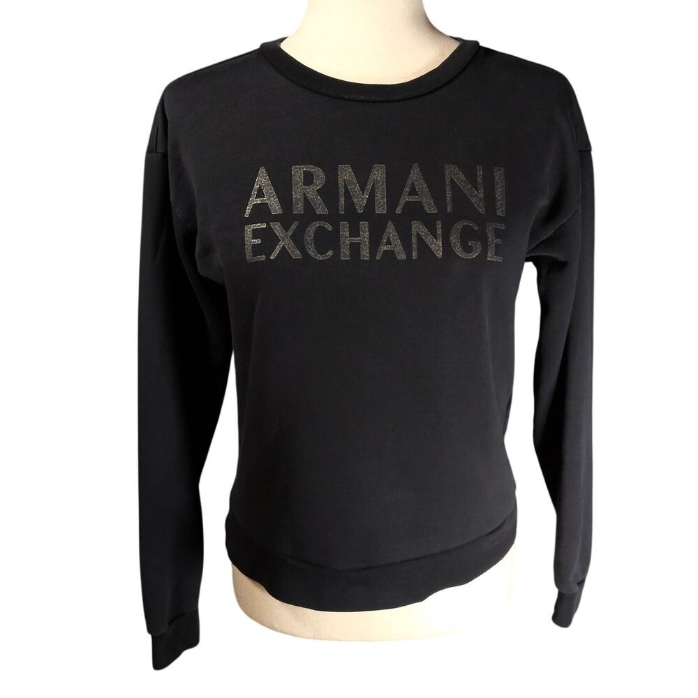 Armani Exchange Spell-Out Logo Black Long Sleeve Women's Cotton Sweatshirt Small